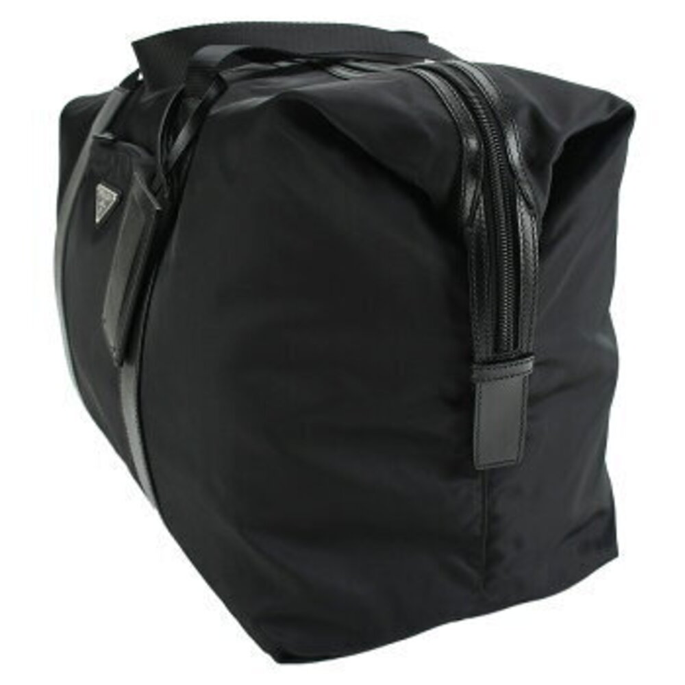 Prada leather bag travel duffel Boston triangle Saffiano black logo - Picture 5 of 6